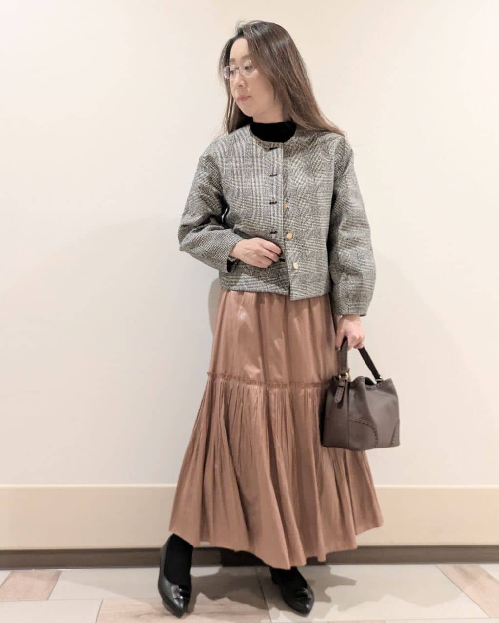 imamiさんの「Reflect｜【秋映え／重ね着風スタイルに◎】フリルプリーツスリーブニット」を使ったコーディネート