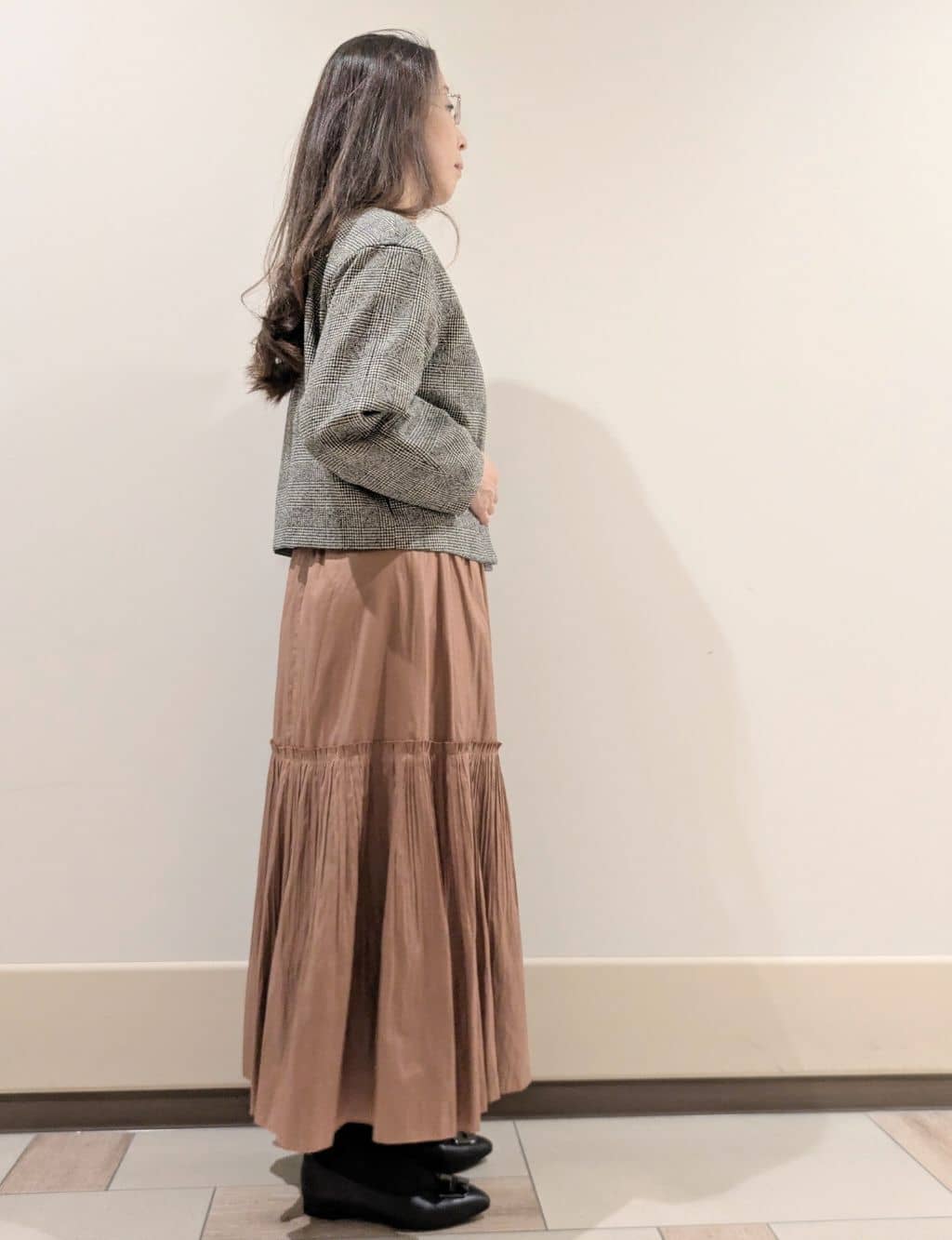 imamiさんの「Reflect｜【秋映え／重ね着風スタイルに◎】フリルプリーツスリーブニット」を使ったコーディネート