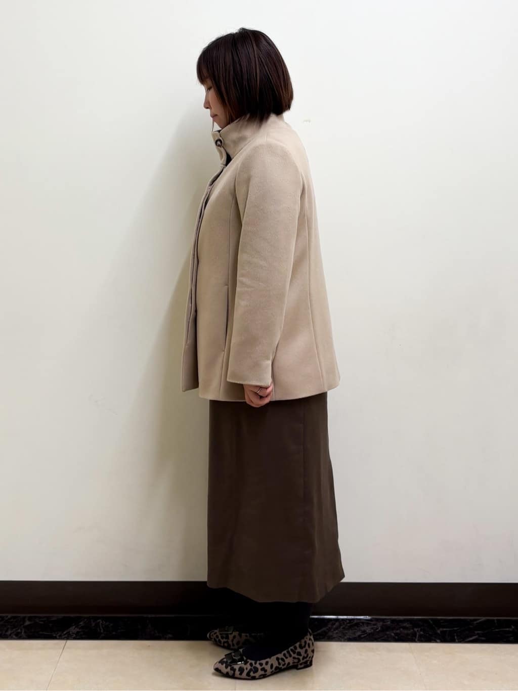 ミヨさんの「Reflect｜【SS-4Lサイズ／衿が顔に当たらない◎】スタンドネックミドルコート」を使ったコーディネート