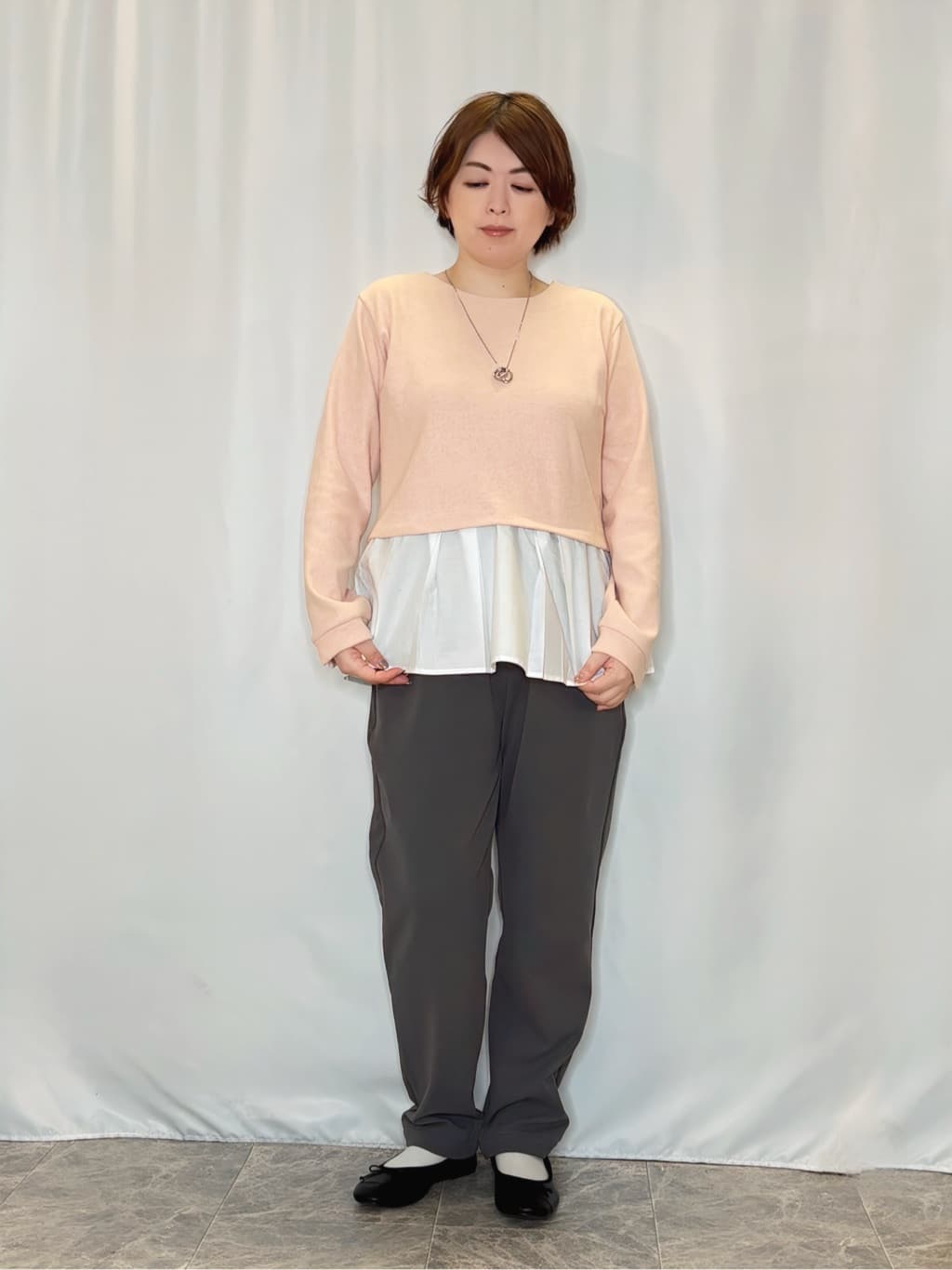 たみさんの「SHOO･LA･RUE｜【S-LL】気になる腰回りをカバー レイヤード風ドッキングトップス」を使ったコーディネート