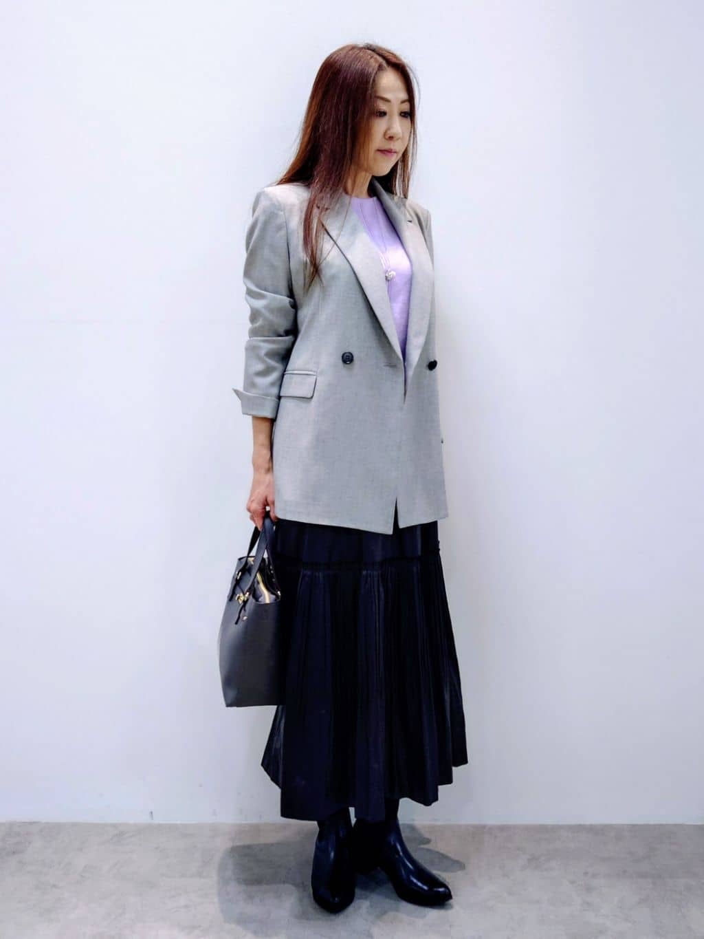 yoshiさんの「Reflect｜【選べる8色／スカートにもパンツにも◎】ウール混ボートネックニット」を使ったコーディネート