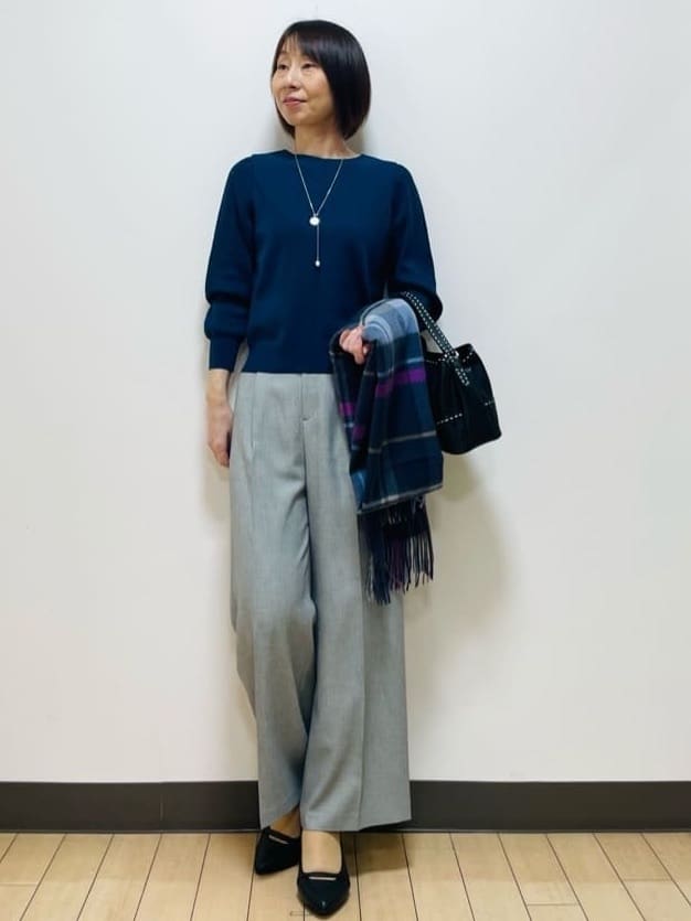 Riiさんの「Reflect｜【選べる8色／スカートにもパンツにも◎】ウール混ボートネックニット」を使ったコーディネート