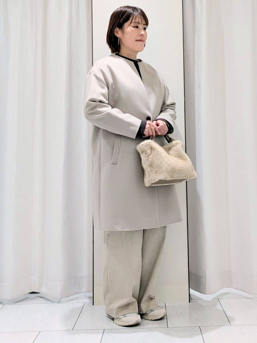 Onumaさんの「UNTITLED｜【日本製／通勤／フォーマル】カシミヤ混ノーカラーコート」を使ったコーディネート