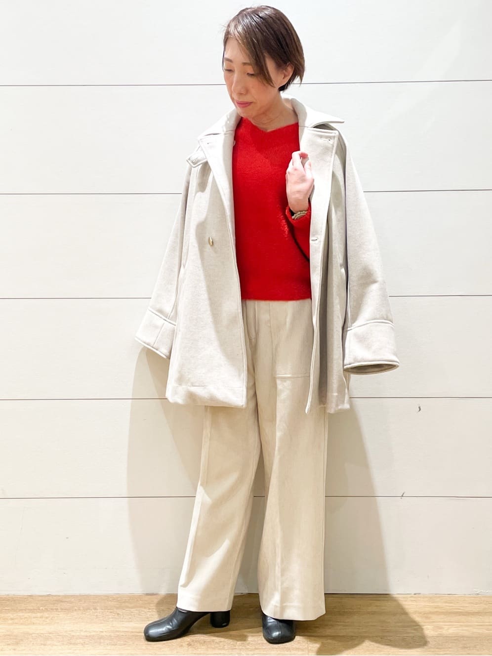 Ryoさんの「THE SHOP TK｜クラシカルな装い ウールライクスタンドカラーコート」を使ったコーディネート
