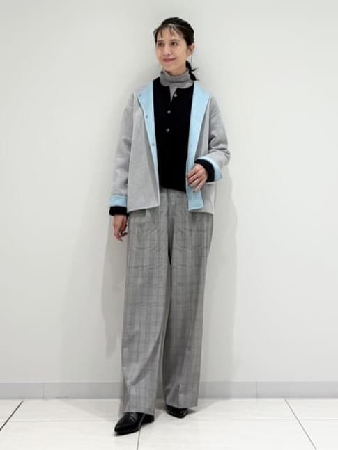 kayoさんの「INDIVI｜【配色デザイン／ショート丈】ウールリバー ノーカラーコート」を使ったコーディネート