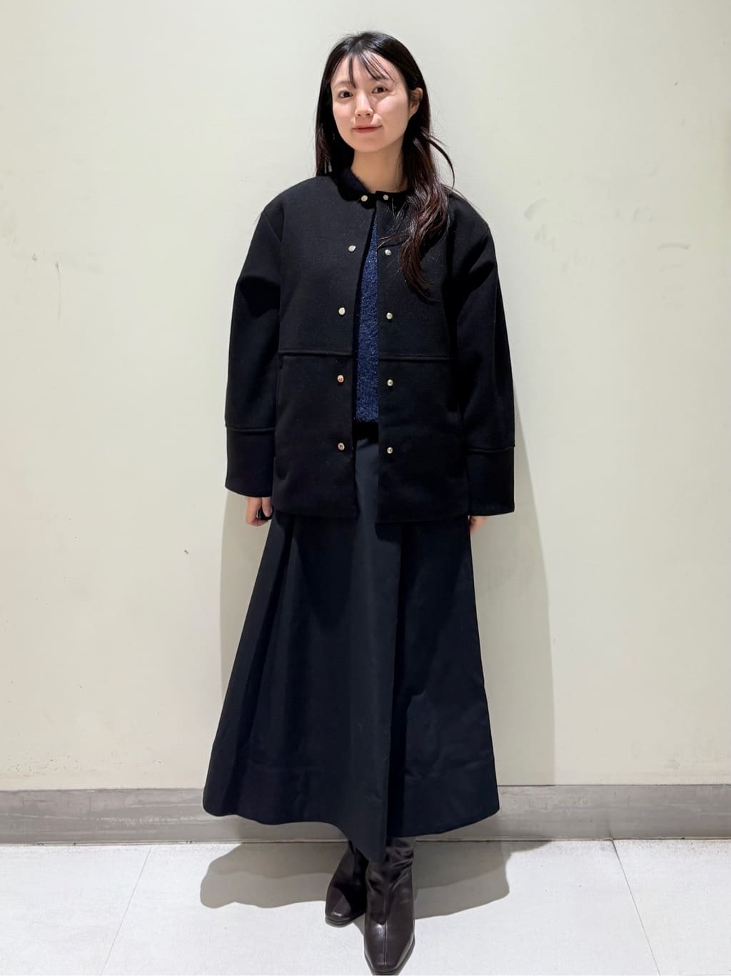 きみさんの「OPAQUE.CLIP｜ウールライクメルトンノーカラーコート【洗濯機洗い可】」を使ったコーディネート
