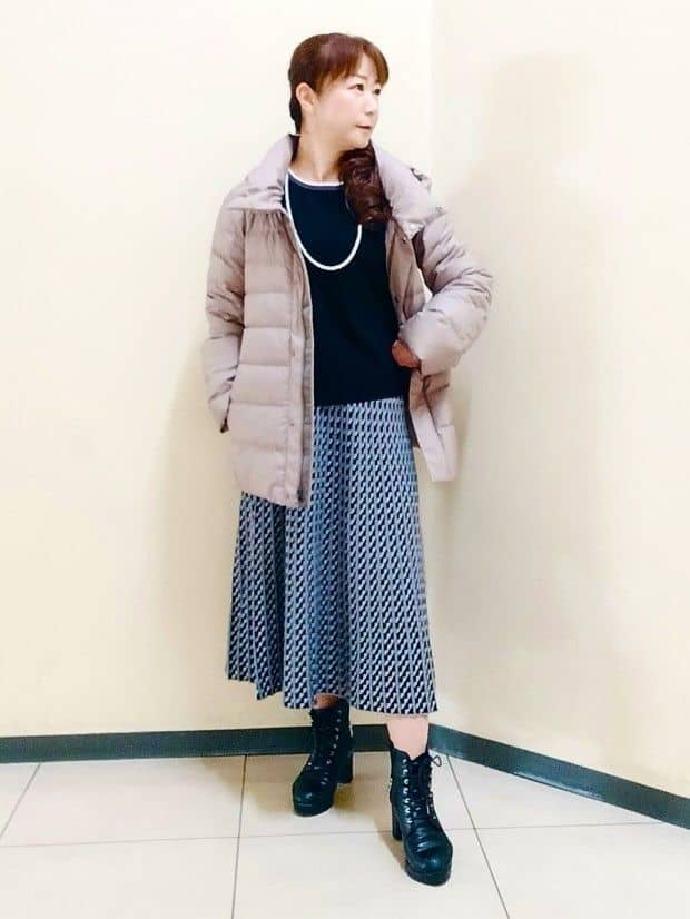 花さんの「Reflect｜【SS-4Lサイズ】フーデッドミドルダウンコート」を使ったコーディネート