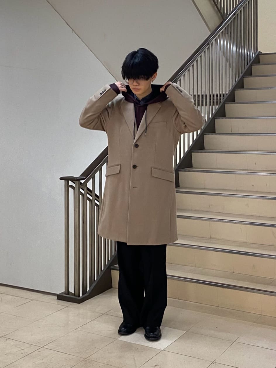 キムラさんの「TAKEO KIKUCHI｜カシミヤブレンド ビーバー調チェスターコート」を使ったコーディネート