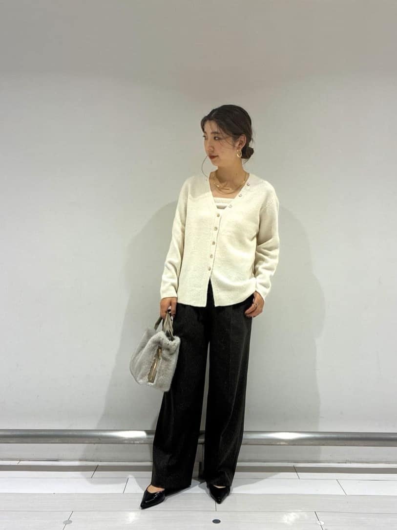 Rinさんの「UNTITLED｜【ワイド/後ろゴム/シーズンレス】シルクネップツイードパンツ」を使ったコーディネート