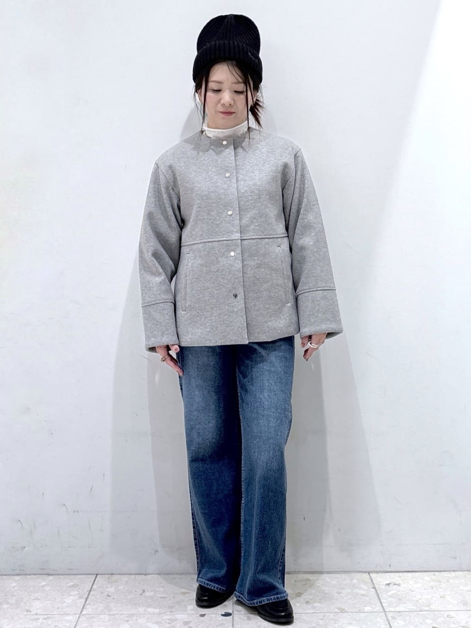 mameさんの「OPAQUE.CLIP｜ウールライクメルトンノーカラーコート【洗濯機洗い可】」を使ったコーディネート