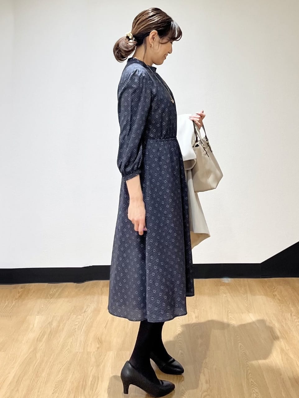ayaさんの「Reflect｜【きちんと見え／通勤／セレモニーにおすすめ◎】ドット&times;ダイヤ柄ワンピース」を使ったコーディネート