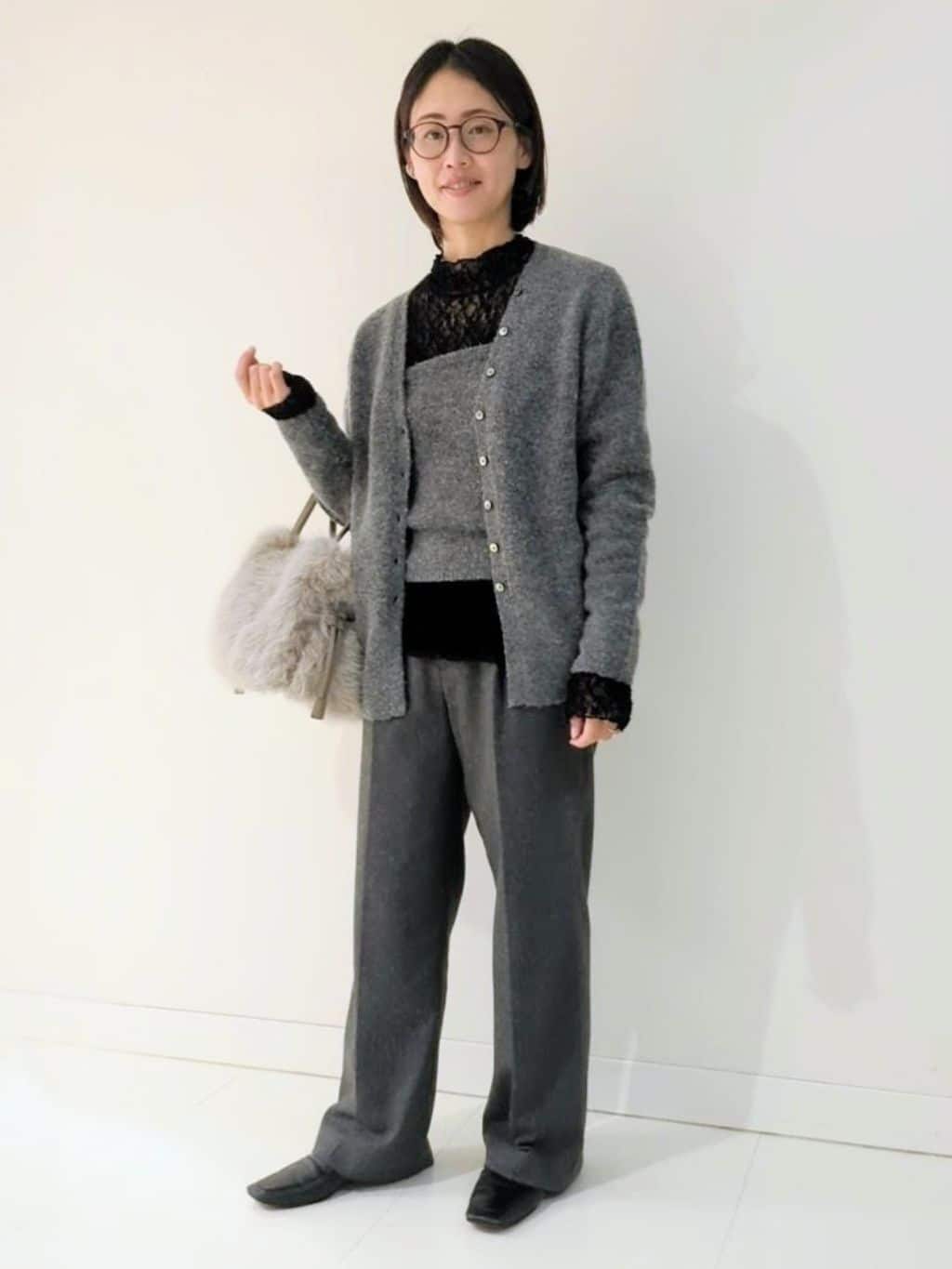 yukariさんの「UNTITLED｜【ワイド/後ろゴム/シーズンレス】シルクネップツイードパンツ」を使ったコーディネート