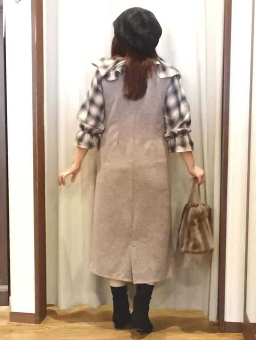 みーあさんの「SHOO･LA･RUE｜【S-LL】大人綺麗 レザー調リブブルゾン」を使ったコーディネート