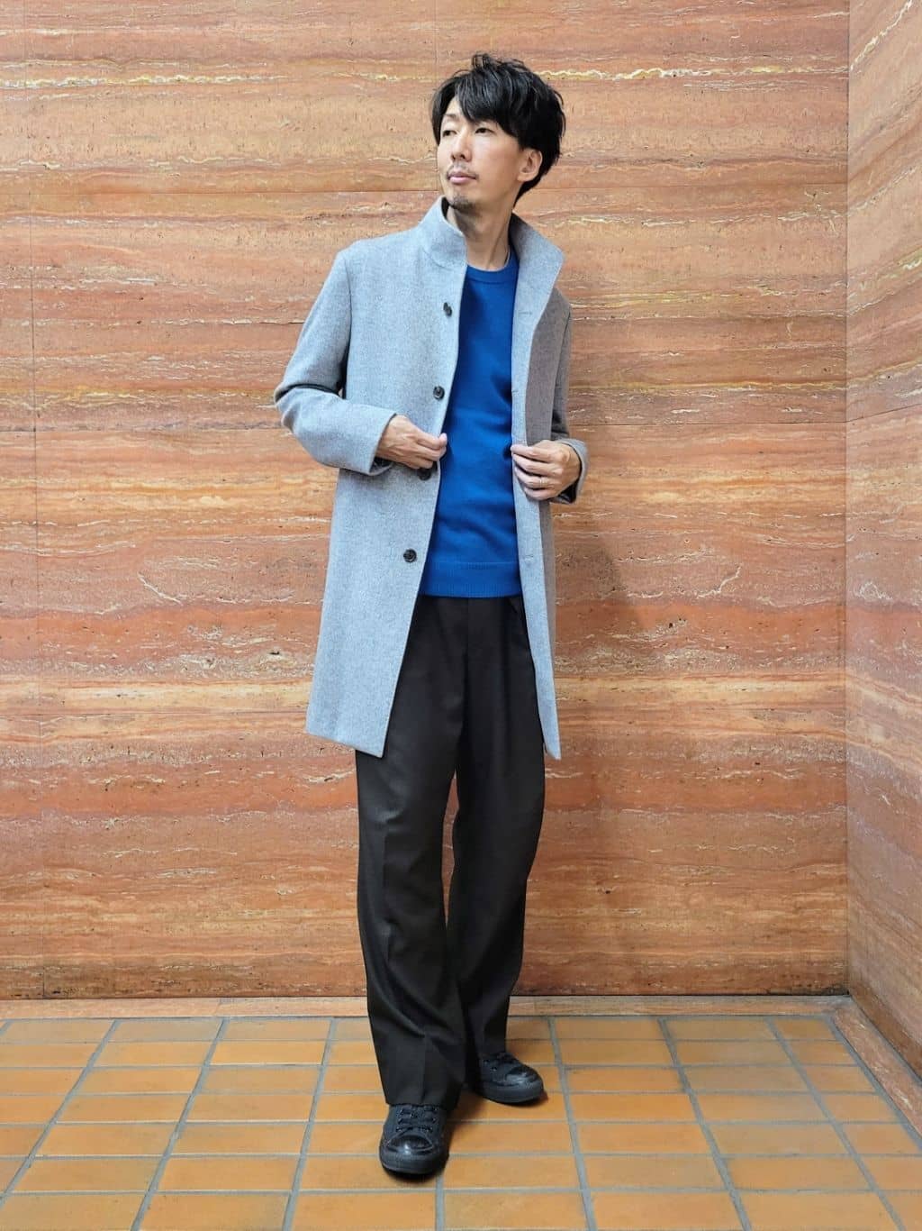 piroyaさんの「TAKEO KIKUCHI｜【ウールカシミヤブレンド】ビーバー調 スタンドカラー コート」を使ったコーディネート