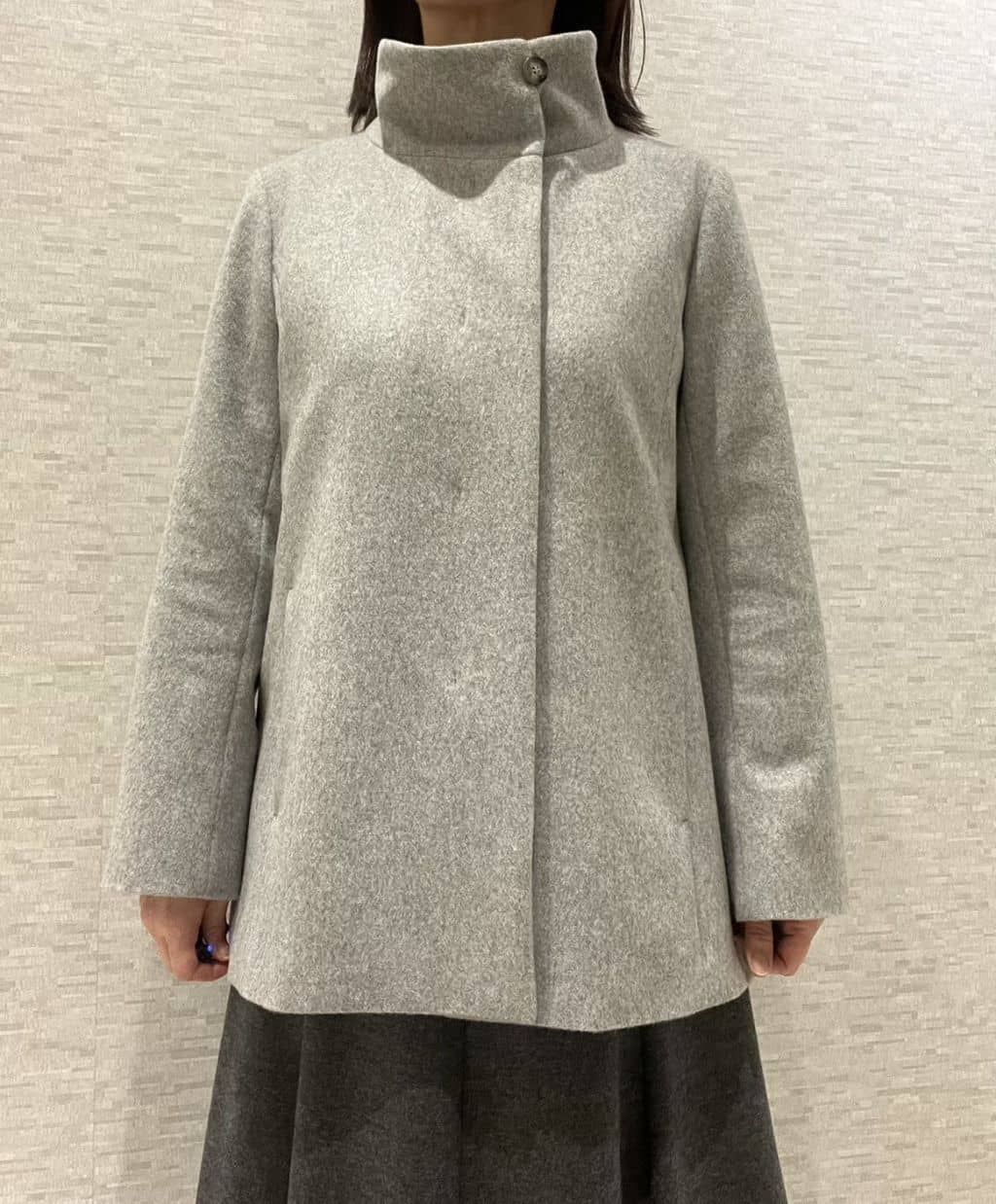 marikoさんの「Reflect｜【SS-4Lサイズ／衿が顔に当たらない◎】スタンドネックミドルコート」を使ったコーディネート