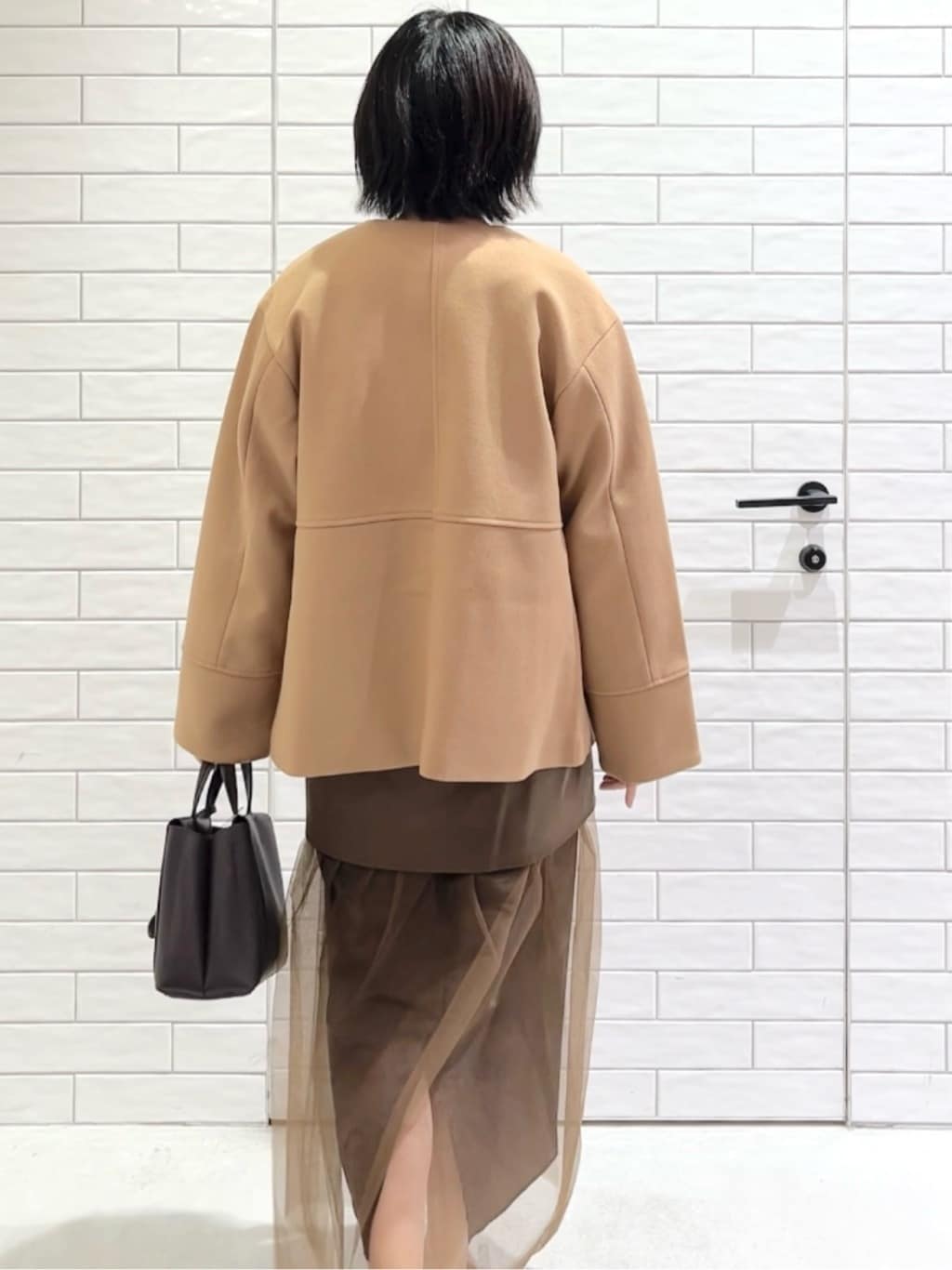 しおりさんの「OPAQUE.CLIP｜ウールライクメルトンノーカラーコート【洗濯機洗い可】」を使ったコーディネート