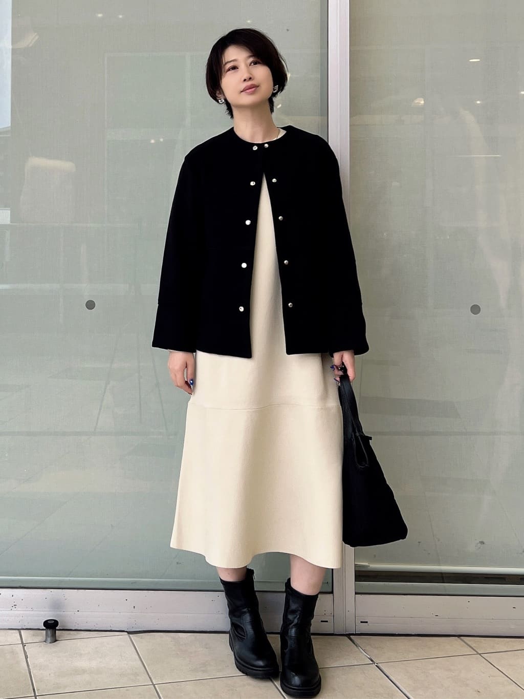yo-koさんの「OPAQUE.CLIP｜ウールライクメルトンノーカラーコート【洗濯機洗い可】」を使ったコーディネート