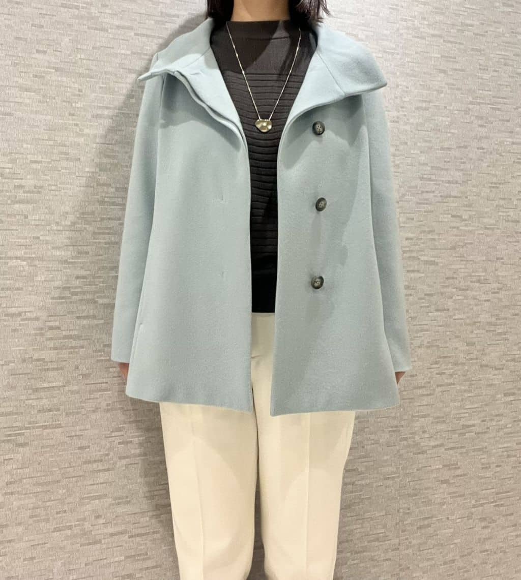 marikoさんの「Reflect｜【SS-4Lサイズ／衿が顔に当たらない◎】スタンドネックミドルコート」を使ったコーディネート