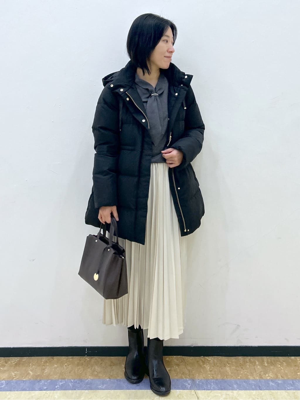 su.さんの「index｜KAWADAダウンドロストミドルコート【撥水／洗濯機OK／2WAY／静電気防止裏地】《XS～3L》」を使ったコーディネート