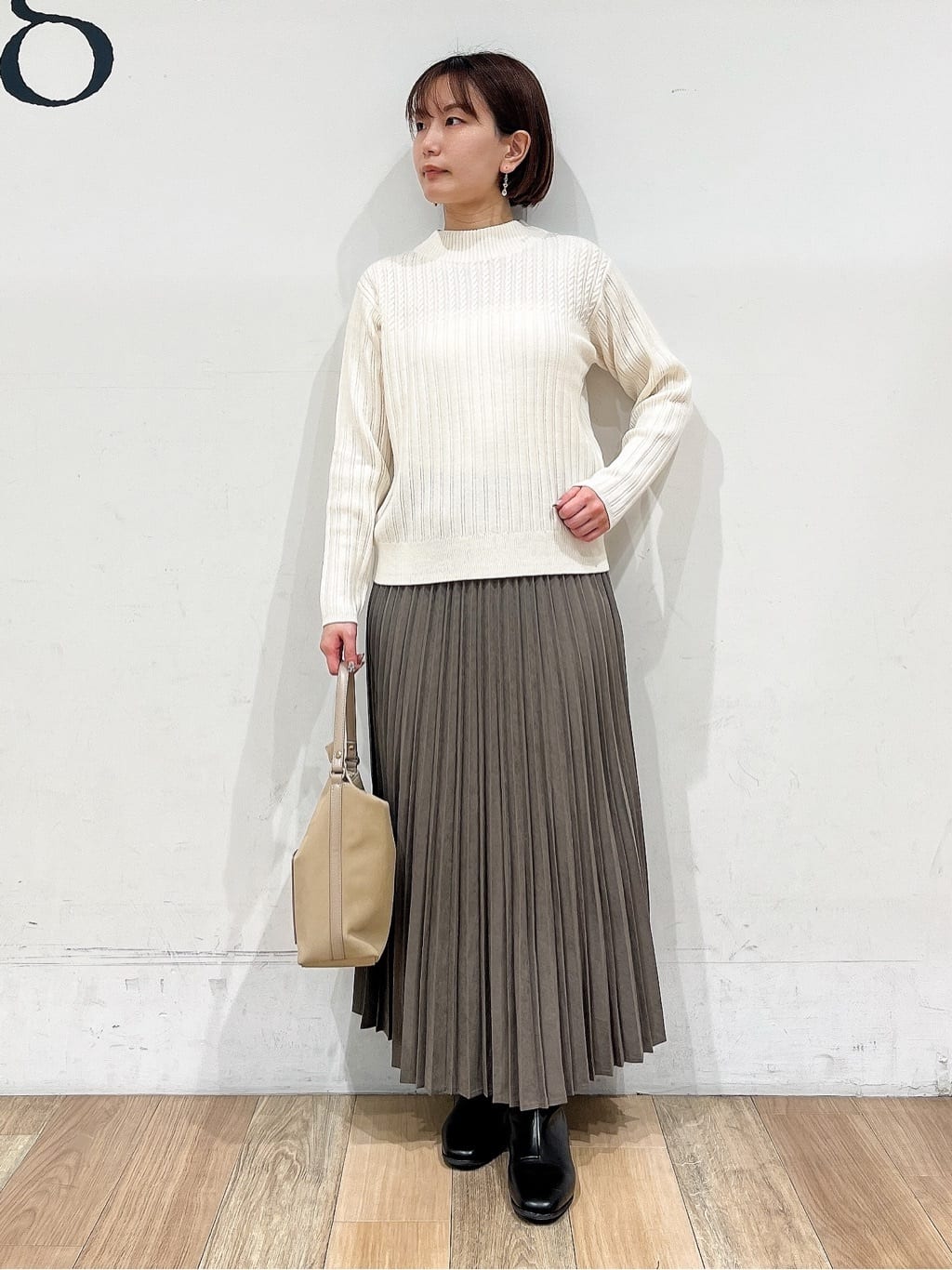 山さんさんの「grove｜【毛玉軽減／洗える】ミニケーブルニット」を使ったコーディネート