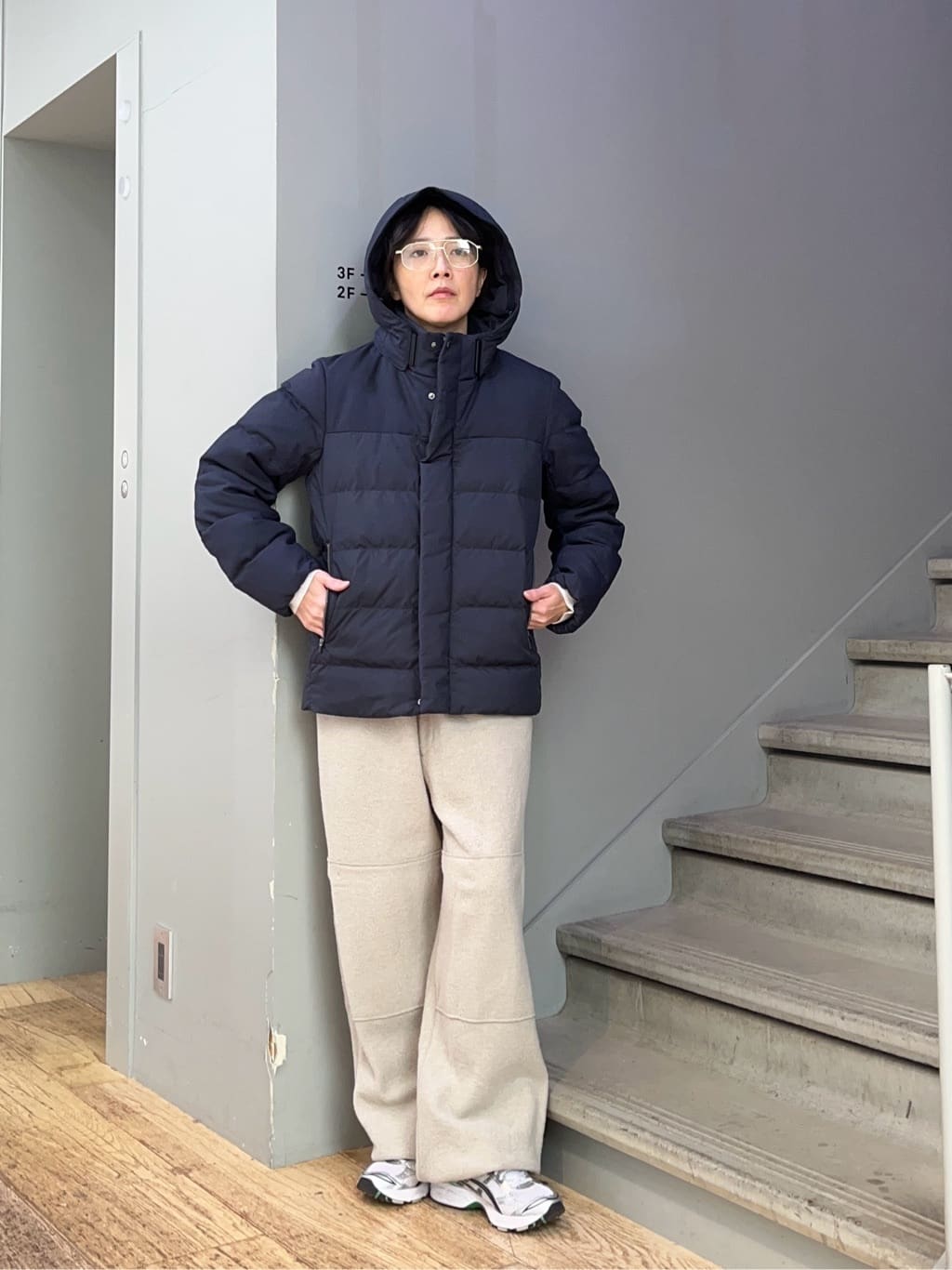 神野（jinno）さんの「TAKEO KIKUCHI｜カラーコンビ ダウンブルゾン」を使ったコーディネート
