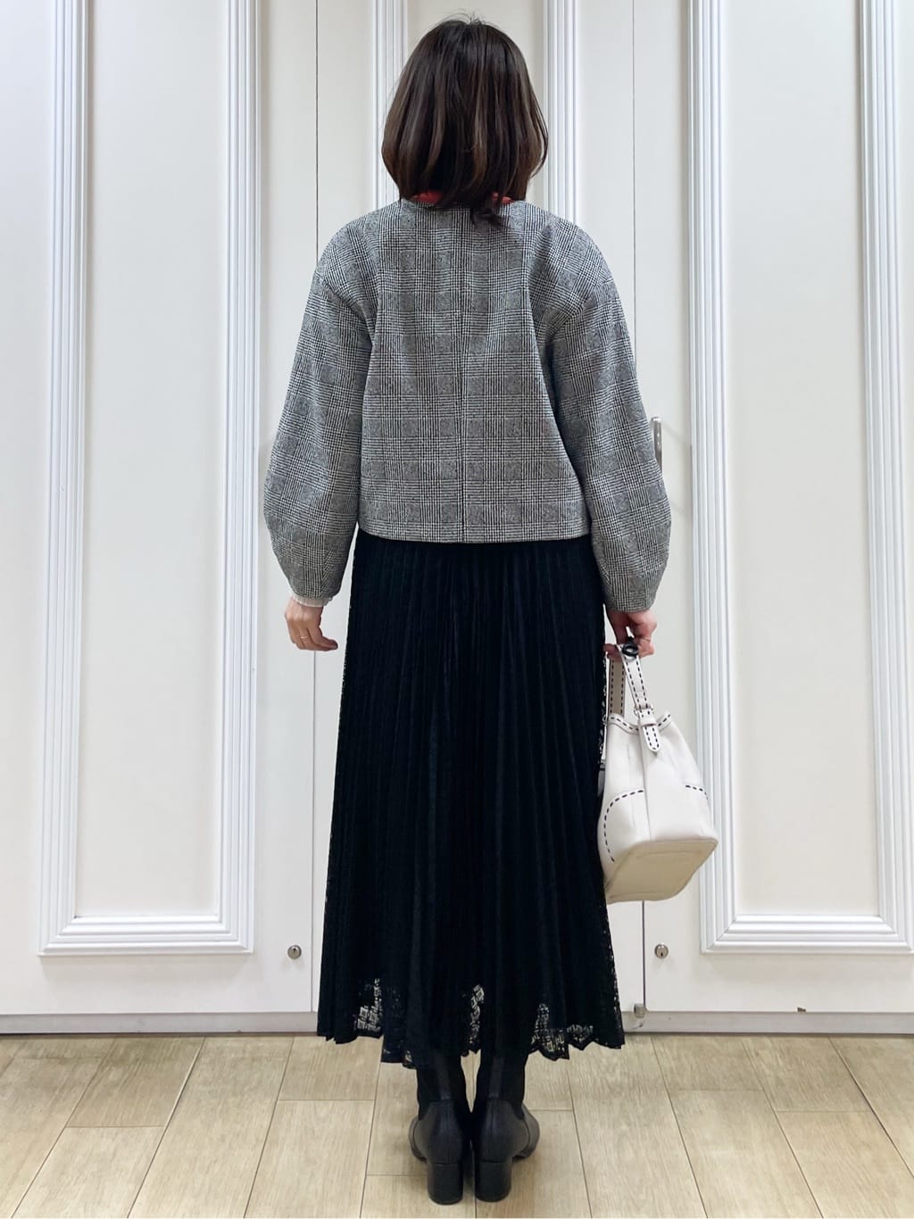 めいさんの「Reflect｜【秋映え／重ね着風スタイルに◎】フリルプリーツスリーブニット」を使ったコーディネート