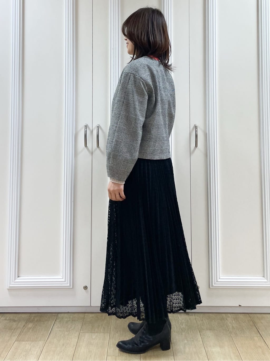 めいさんの「Reflect｜【秋映え／重ね着風スタイルに◎】フリルプリーツスリーブニット」を使ったコーディネート