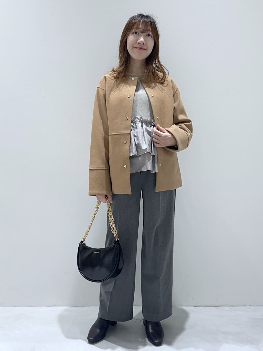 yukaさんの「OPAQUE.CLIP｜ウールライクメルトンノーカラーコート【洗濯機洗い可】」を使ったコーディネート