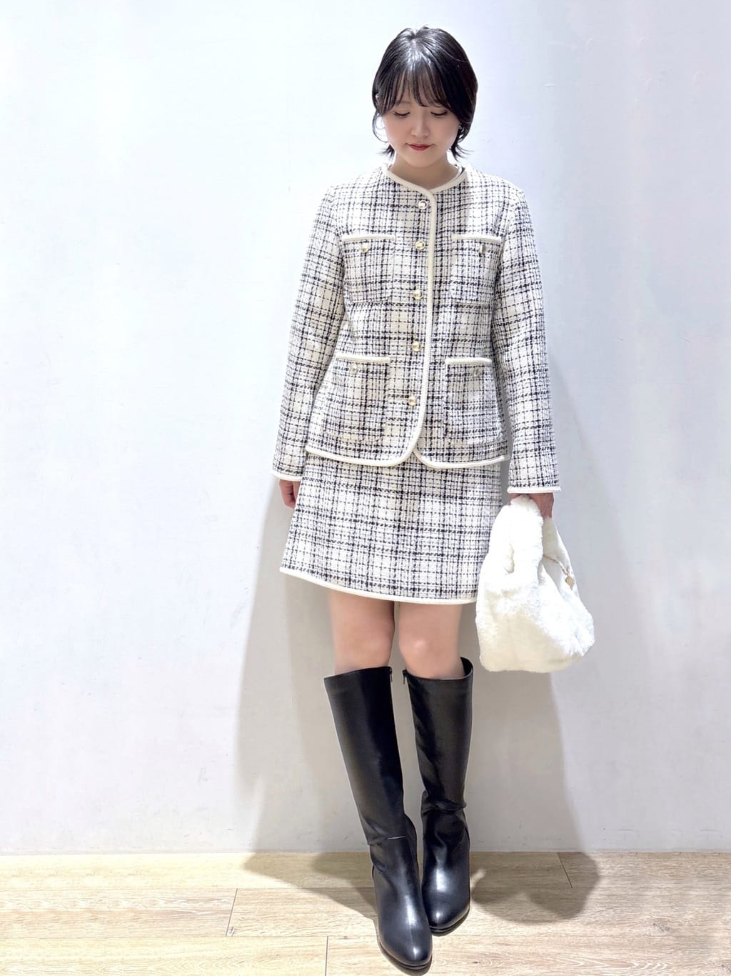 mizukiさんの「index｜チェックツイードジャケットコート／セットアップ対応【洗える】」を使ったコーディネート