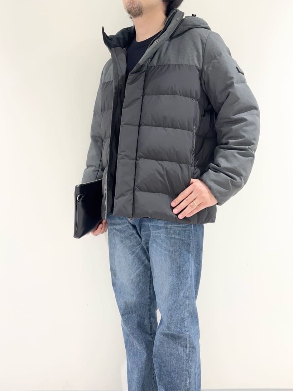 及川さんの「TAKEO KIKUCHI｜カラーコンビ ダウンブルゾン」を使ったコーディネート