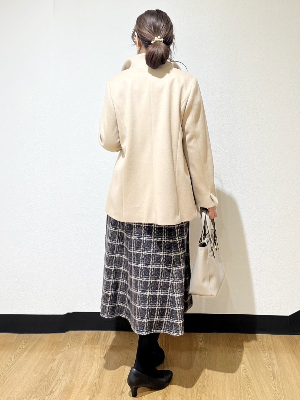 ayaさんの「Reflect｜【コートインでもすっきり◎】チェック柄ニットドッキングワンピース」を使ったコーディネート