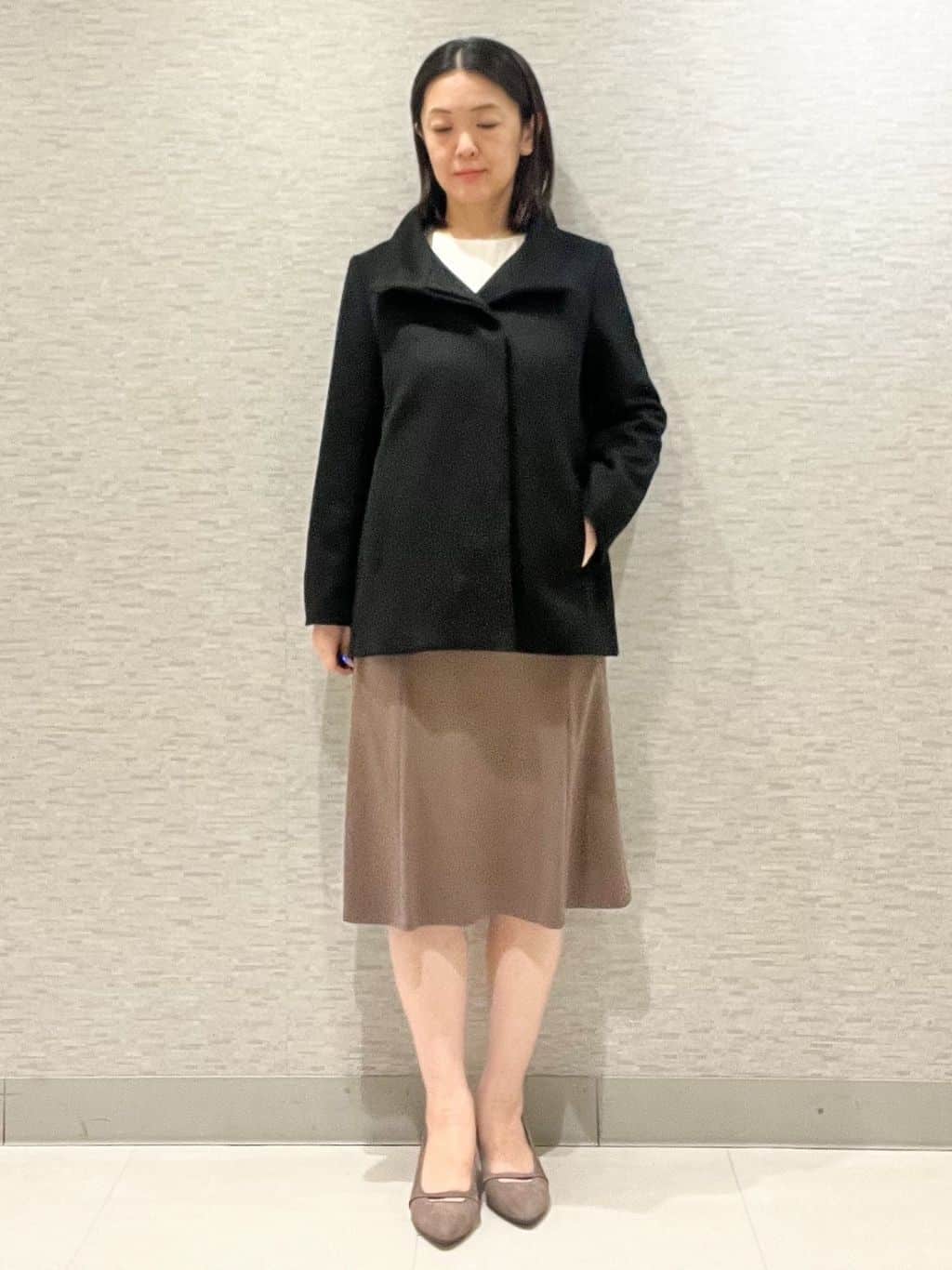 marikoさんの「Reflect｜【SS-4Lサイズ／衿が顔に当たらない◎】スタンドネックミドルコート」を使ったコーディネート
