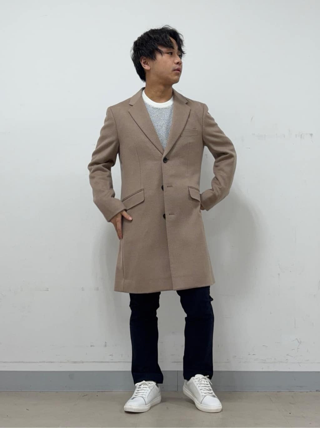 Hiroさんの「TAKEO KIKUCHI｜カシミヤブレンド ビーバー調チェスターコート」を使ったコーディネート