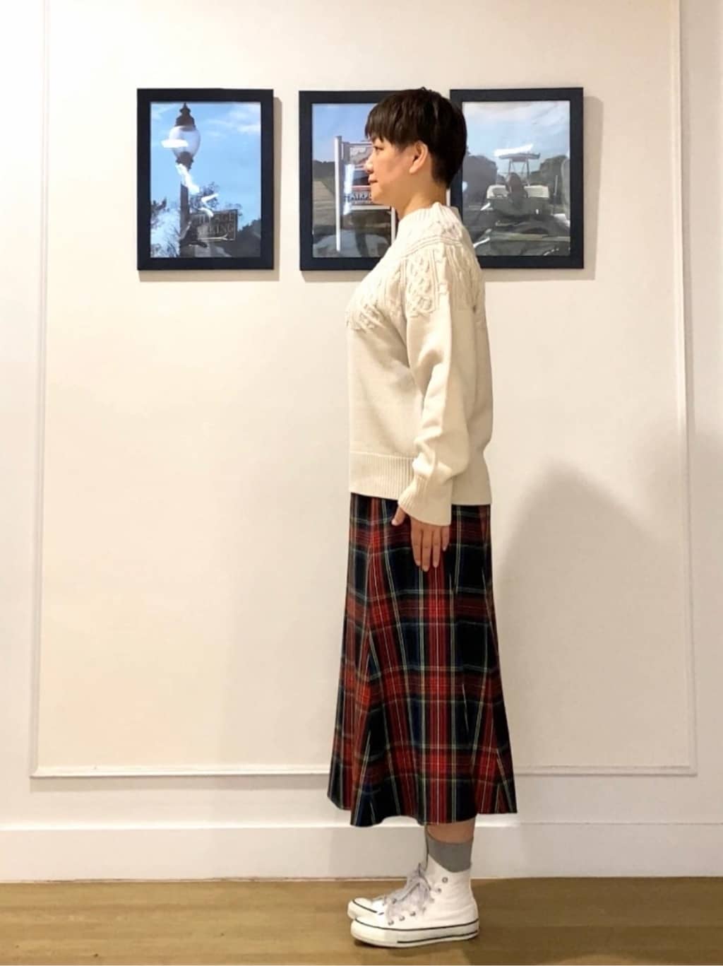 Hiroさんの「Dessin｜【洗える】チェック柄起毛フレアスカート」を使ったコーディネート