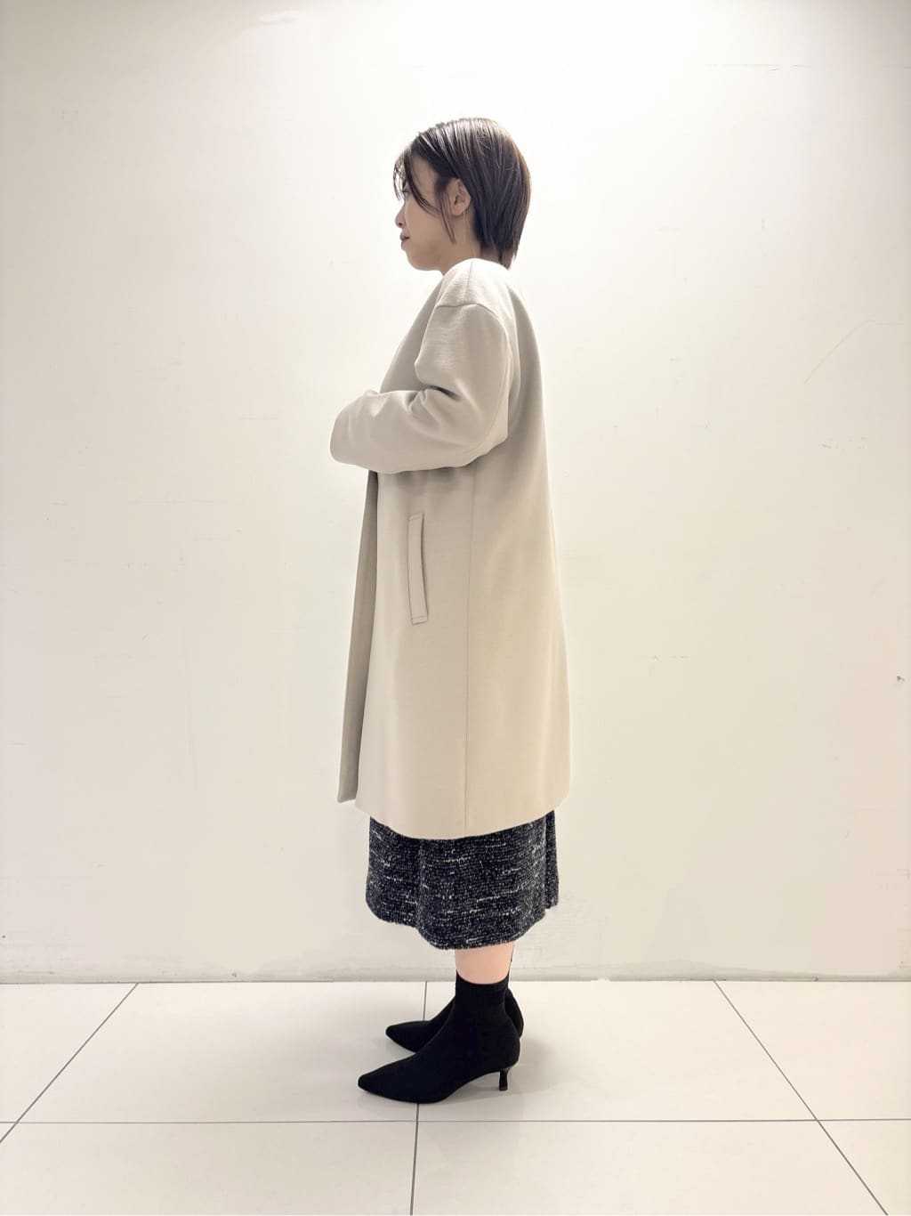 ayumiさんの「UNTITLED｜【日本製／通勤／フォーマル】カシミヤ混ノーカラーコート」を使ったコーディネート