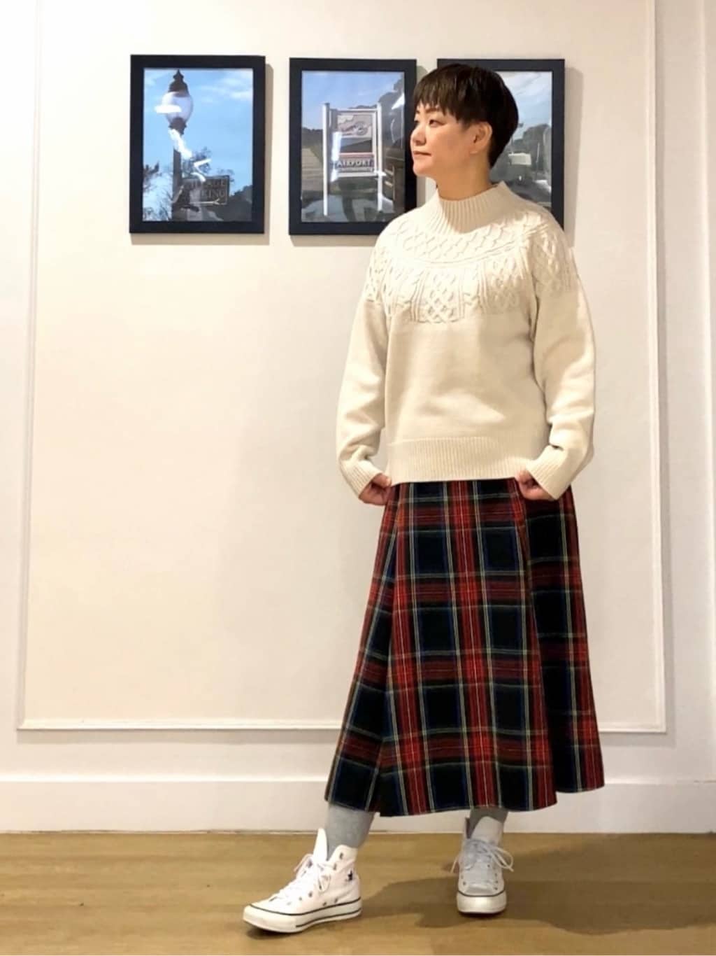 Hiroさんの「Dessin｜【洗える】チェック柄起毛フレアスカート」を使ったコーディネート