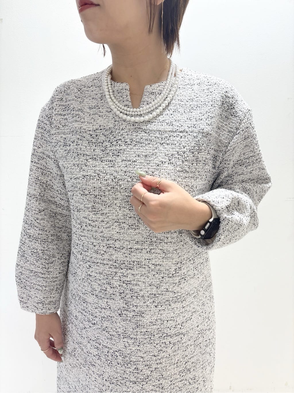 ayumiさんの「UNTITLED｜【洗える/ストレッチ】ツイードジャージワンピース」を使ったコーディネート