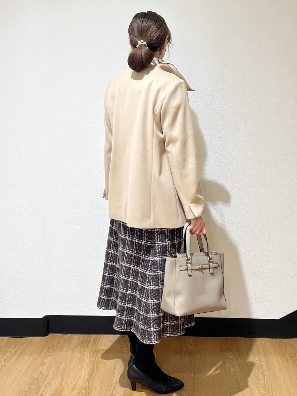 ayaさんの「Reflect｜【コートインでもすっきり◎】チェック柄ニットドッキングワンピース」を使ったコーディネート