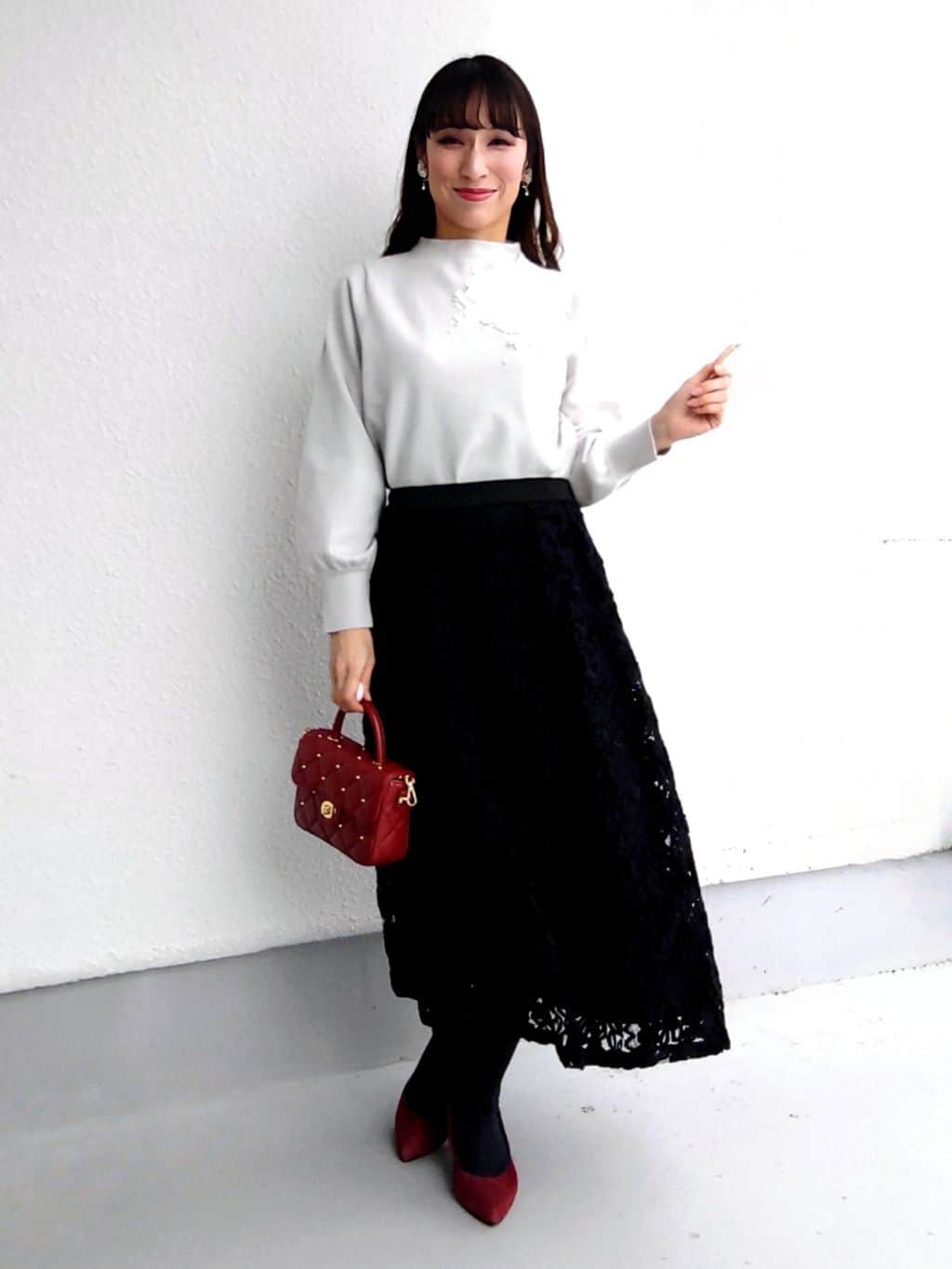 keinaさんの「SunaUna｜◆【洗える】ケミカルレースニット」を使ったコーディネート