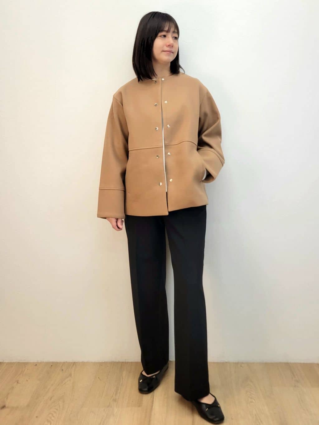 LISAさんの「OPAQUE.CLIP｜ウールライクメルトンノーカラーコート【洗濯機洗い可】」を使ったコーディネート