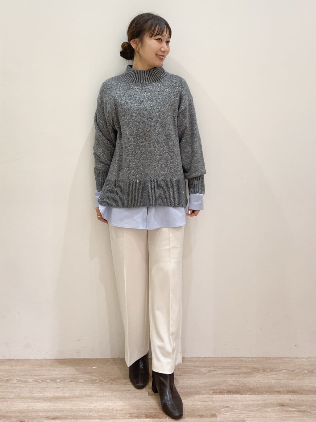 risayanさんの「OPAQUE.CLIP｜バンドカラーシャツ【洗濯機OK】」を使ったコーディネート