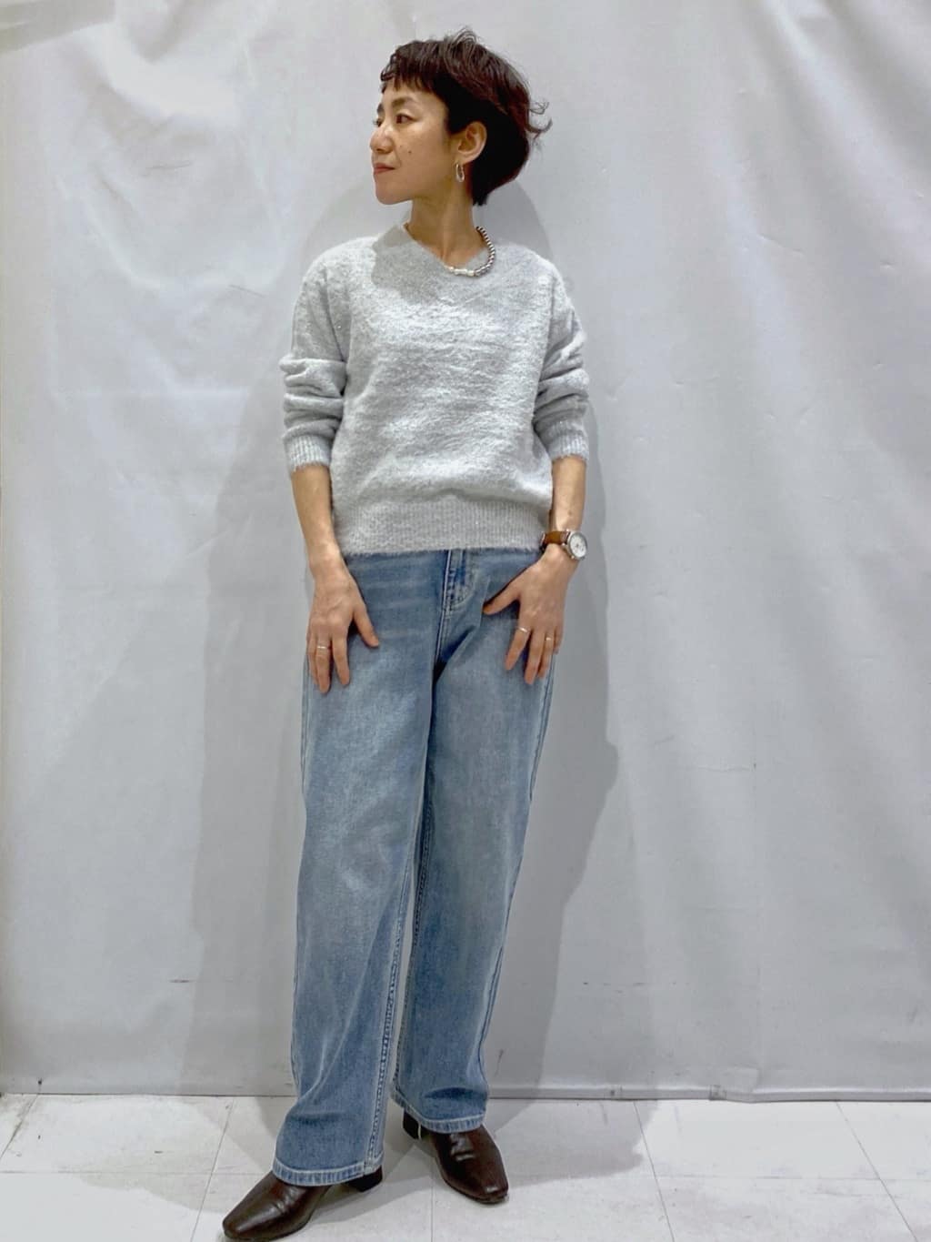Bonさんの「OPAQUE.CLIP｜メタル&times;フェイクパール ショートネックレス」を使ったコーディネート