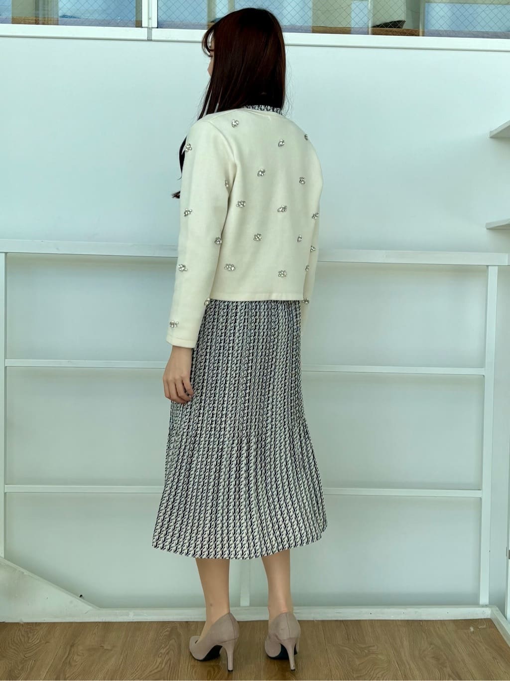 sayaさんの「COUP DE CHANCE｜【リボン取り外し可】幾何柄プリーツワンピース」を使ったコーディネート