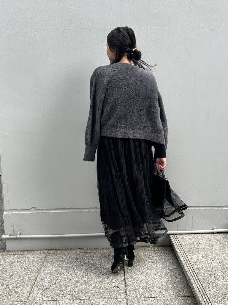 shinoさんの「Couture brooch｜【S-LL/キラキラリブニット】チュールドッキング ワンピース」を使ったコーディネート