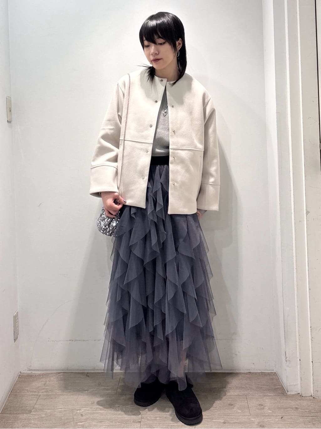 くっしーさんの「OPAQUE.CLIP｜ボタンデザインラメニット【洗濯機OK】」を使ったコーディネート