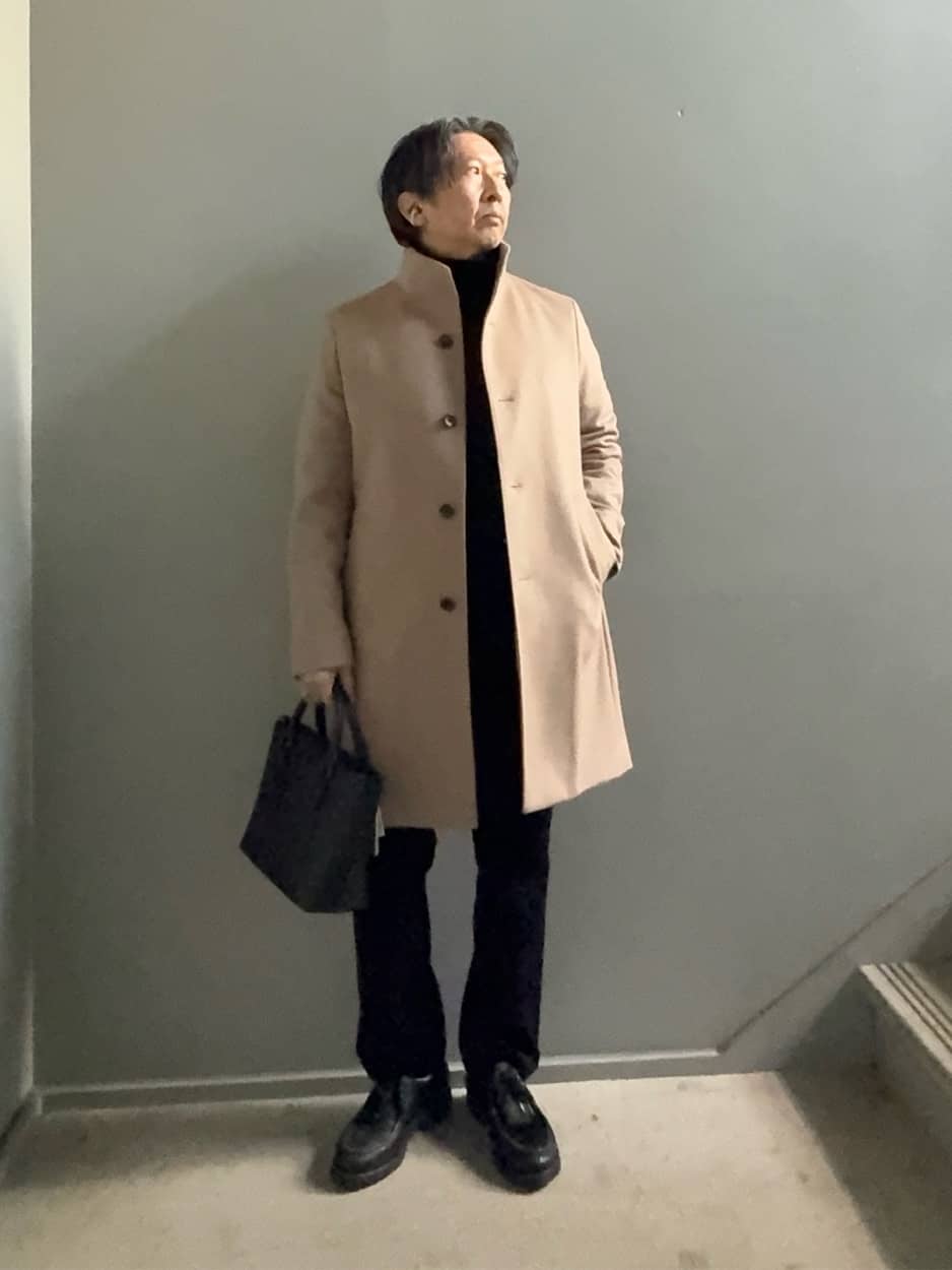 デザイナーTAKEman さんの「TAKEO KIKUCHI｜【ウールカシミヤブレンド】ビーバー調 スタンドカラー コート」を使ったコーディネート