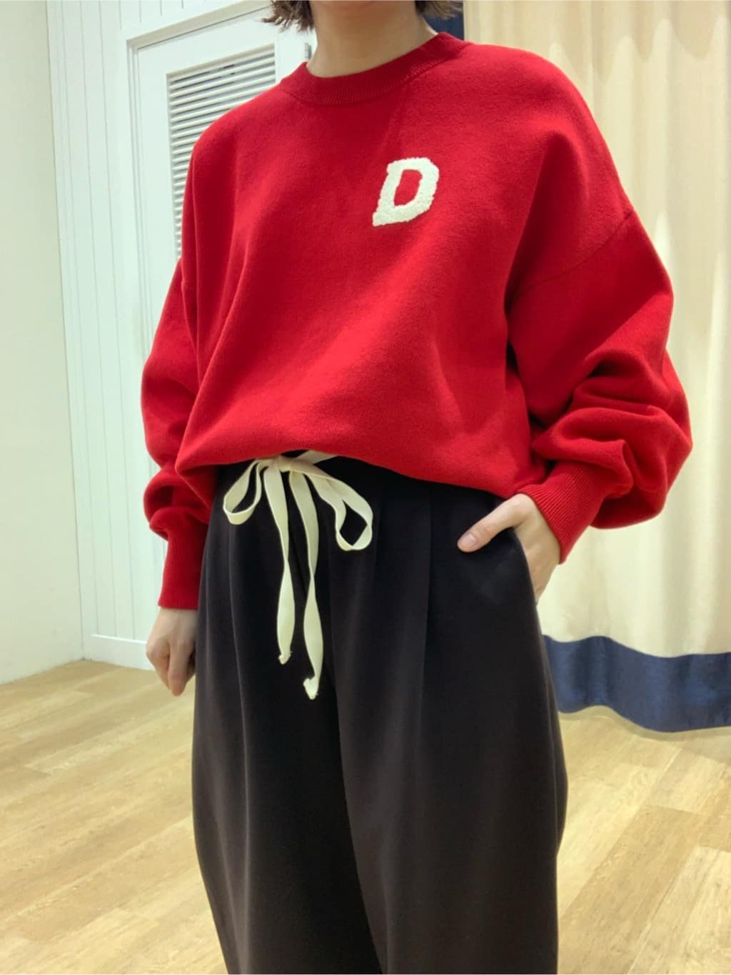IMARIさんの「Dessin｜【洗える】Dサガラ刺繍ワッペン付きニット」を使ったコーディネート