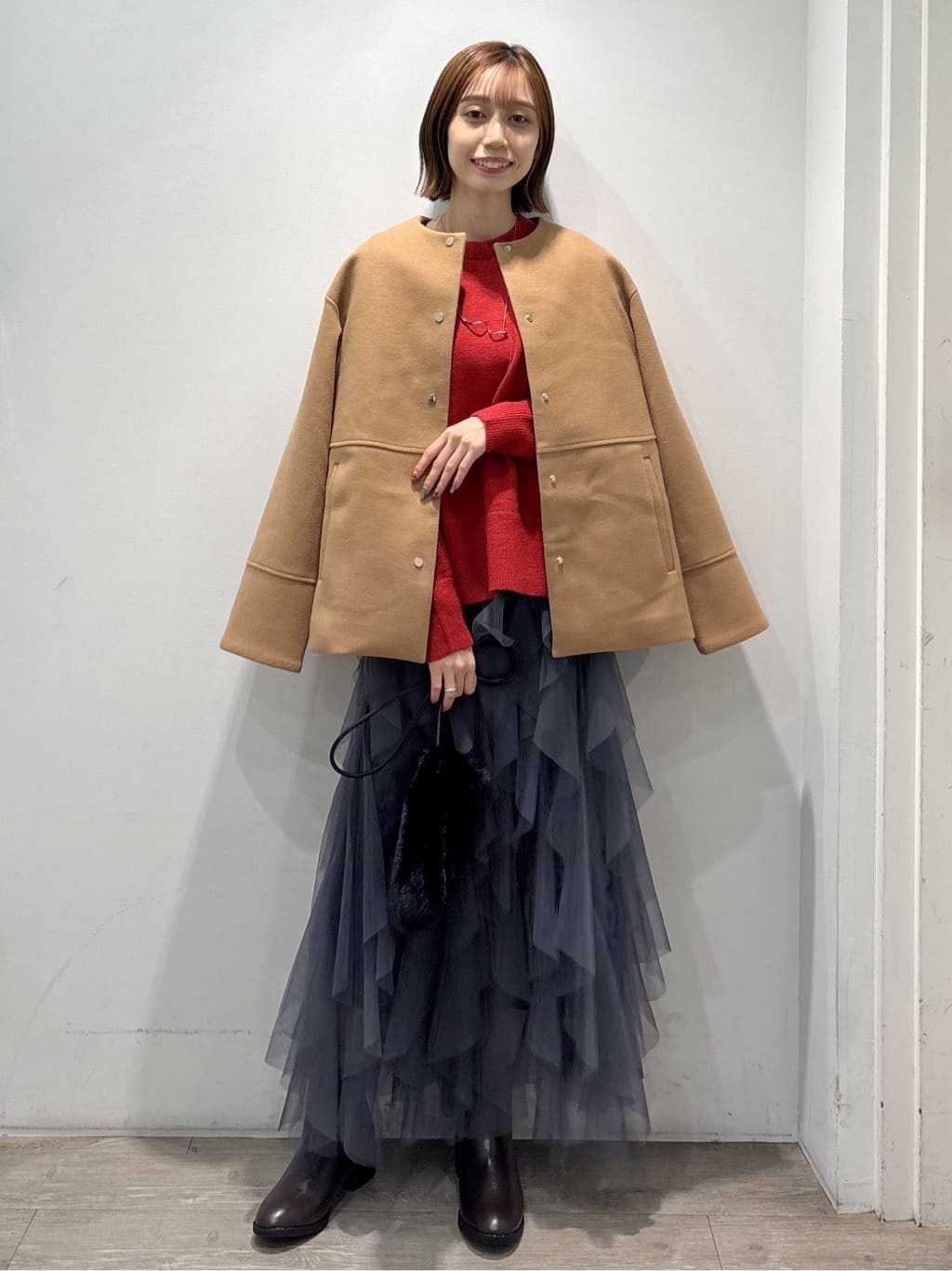 ぶまりんさんの「OPAQUE.CLIP｜ウールライクメルトンノーカラーコート【洗濯機洗い可】」を使ったコーディネート