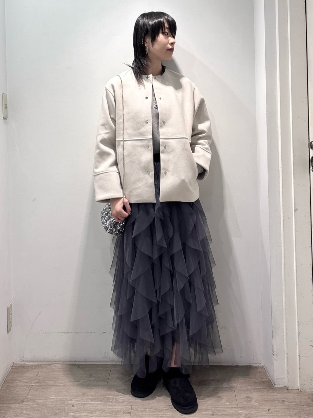 くっしーさんの「OPAQUE.CLIP｜ボタンデザインラメニット【洗濯機OK】」を使ったコーディネート