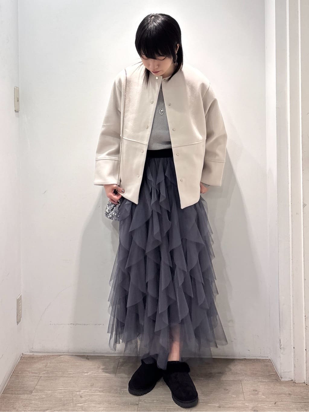 くっしーさんの「OPAQUE.CLIP｜ボタンデザインラメニット【洗濯機OK】」を使ったコーディネート